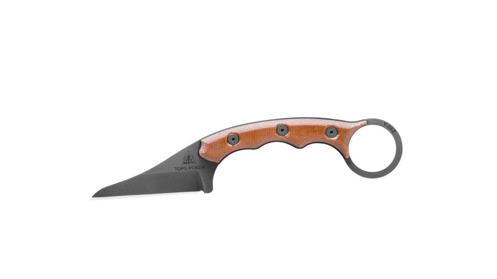 TOPS Knives TOPS Poker Fixed Blade Knife, 2.5in, 1095 RC 56-58 Steel, Tan Canvas/Black Canvas Micarta Handle, TPKR-03