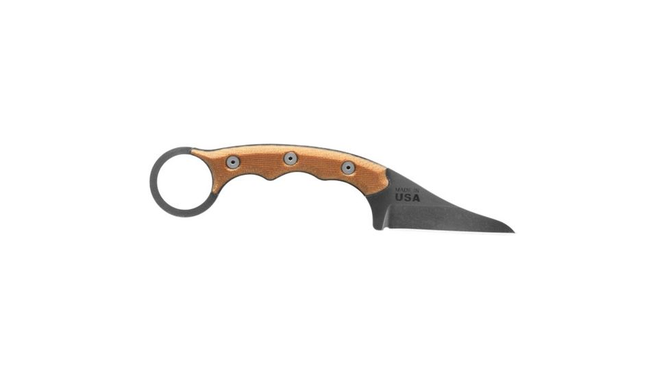TOPS Knives TOPS Poker Fixed Blade Knife, 2.5in, 1095 RC 56-58 Steel, Tan Canvas/Black Canvas Micarta Handle, TPKR-03