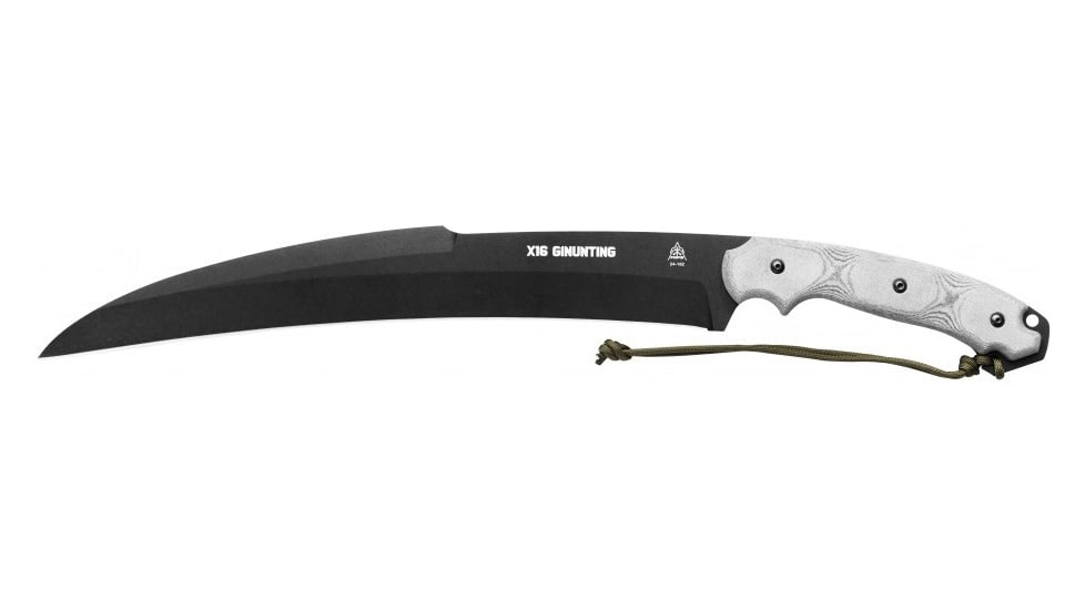 TOPS Knives X16 Ginunting Fixed Blade Knife, 15.75in, 1095 Steel, Kukri, Black Linen Micarta Handle, X16G-02