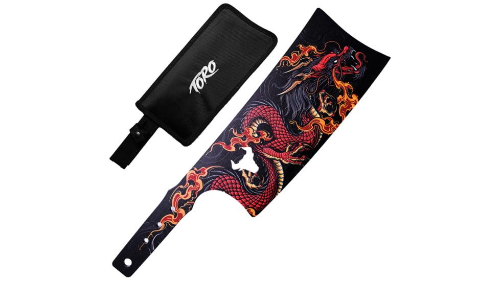 Toro Knives Besito Fire Throwing Knife, 15.88in Overall, 10.25in Black Powder 3Cr13 Blade, Fire Dragon Artwork SS Handle, Nylon Sheath, 67