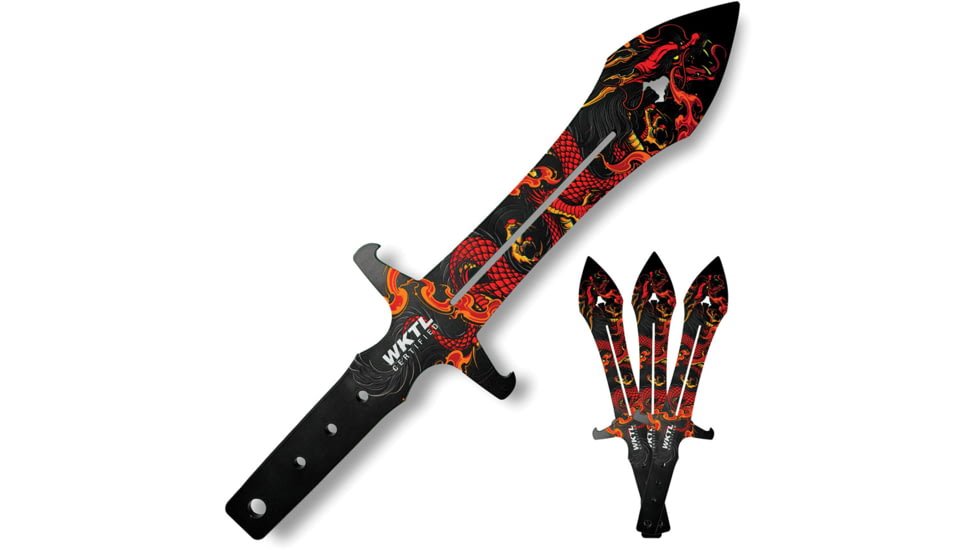 Toro Knives Maximo Fire Throwing Knives, 15.88in Overall, 3in Black Powder 3Cr13 Blade, Fire Dragon Artwork SS Handle, Nylon Sheath, 69