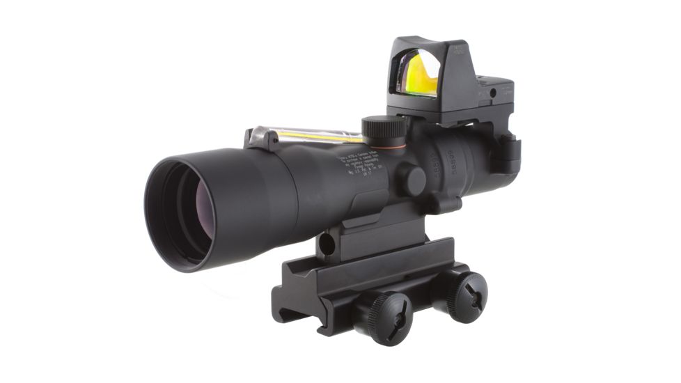 Trijicon ACOG 3x30 Scope, Dual Illuminated Amber Horseshoe/Dot .223 Ballistic Reticle, 4.0 MOA RMR Sight, and TA60 Mount