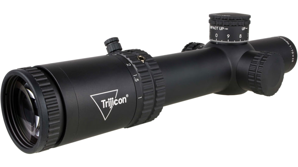 Trijicon Credo 1-10x28mm First Focal Plane 34mm Tube Riflescope w/Red/Green MRAD Segmented Circle Enhanced, Matte Finish, Exposed Elevation Adjuster w/Return to Zero Feature, Black, 2900050