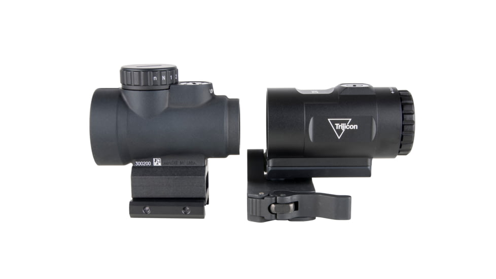 Trijicon MRO SD Patrol 1x25mm Reflex Red Dot Sight, 2.0 MOA Adjustable Red Dot, with Full Co-Witness Quick Release Q-LOC Mount, 3x Magnifier with Quick Release Flip-to-Side Mount, Black, MRO-C-2200368