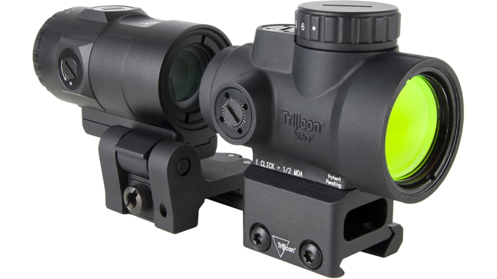 Trijicon MRO SD Patrol 1x25mm Reflex Red Dot Sight, 2.0 MOA Adjustable Red Dot, with Full Co-Witness Quick Release Q-LOC Mount, 3x Magnifier with Quick Release Flip-to-Side Mount, Black, MRO-C-2200368