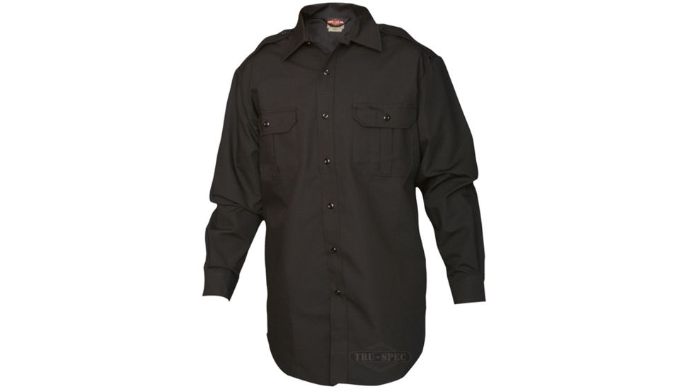 Tru-Spec Tact Dress Shirt, TRU Black P/C R/S Long Sleeve,Medium Reg. 1412004