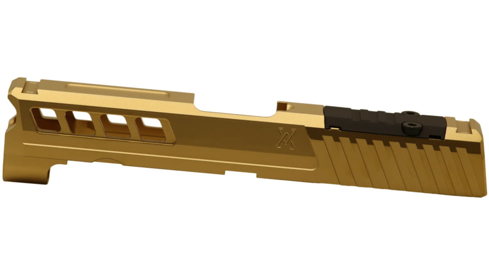 True Precision Axiom Springfield Hellcat PRO 9mm Pistol Slide, RMS Cut &amp; Cover Plate, Gold TiN, TP-SHCPS-G-RMS