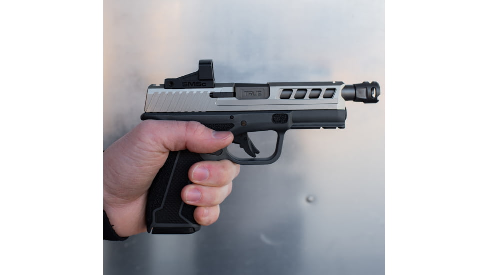True Precision Axiom Springfield Hellcat PRO 9mm Pistol Slide, RMS Cut &amp; Cover Plate, Stealth Grey, TP-SHCPS-A-RMS
