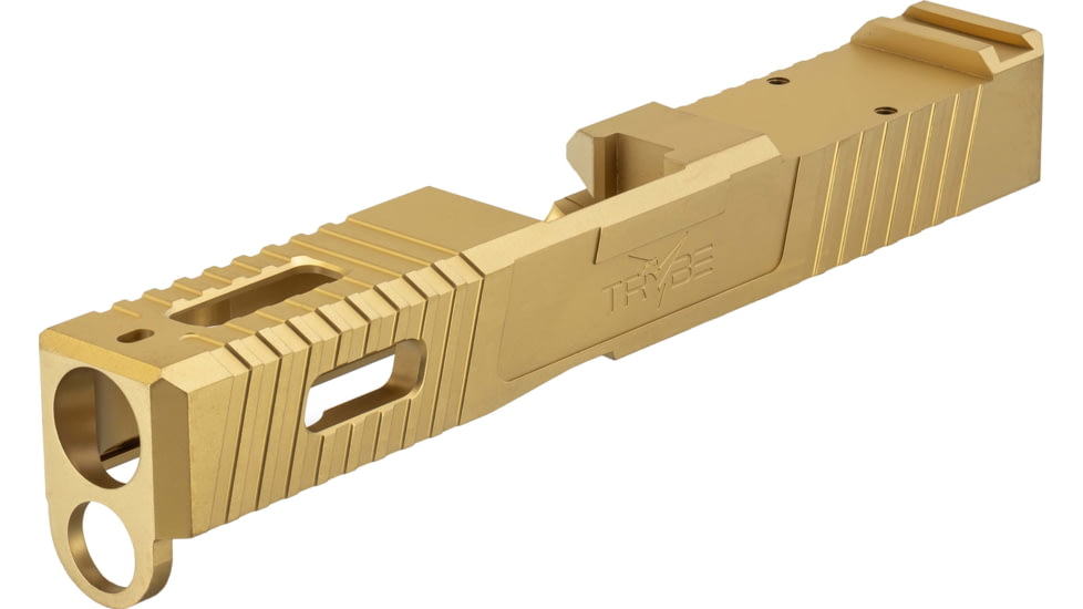 TRYBE Defense Glock 19 Pistol Slide - Version 1, Gen 4, Viper Cut, Gold, SLDG19G4VPR-GLD