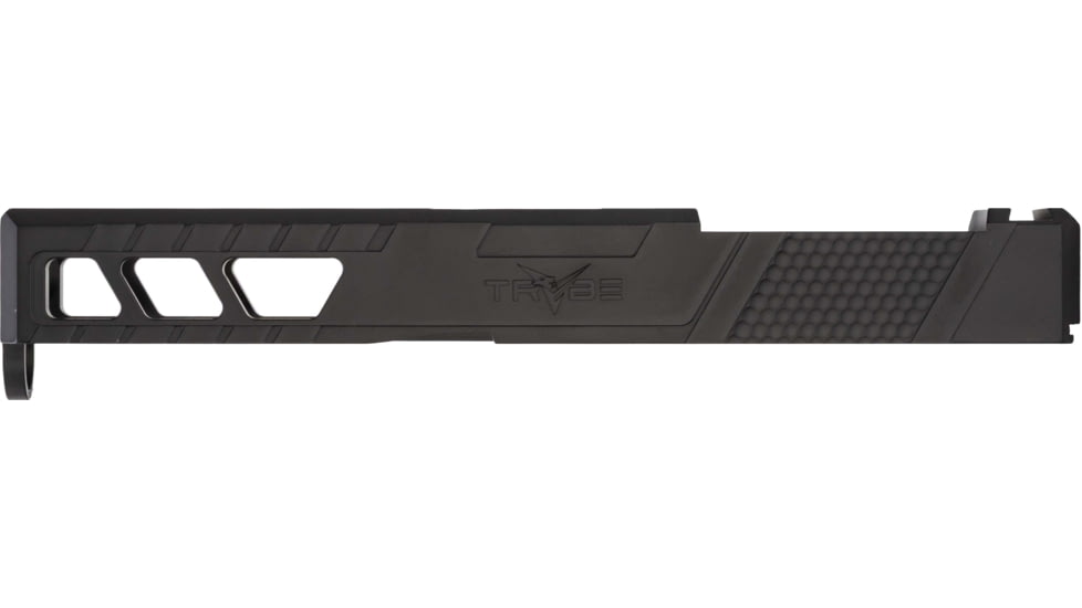 TRYBE Defense Pistol Slide, Glock 19, Gen 3, Venom Cut, Version 2, Black Cerakote, No Base Plate Included, SLDG19G3VNMV2-BN