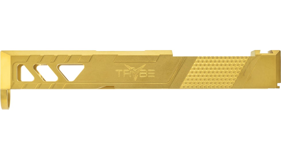 TRYBE Defense Glock 26 Pistol Slide - Version 2, Gen 3/4, DeltaPoint Pro Cut, Gold, SLDG26G34DPV2-GLD