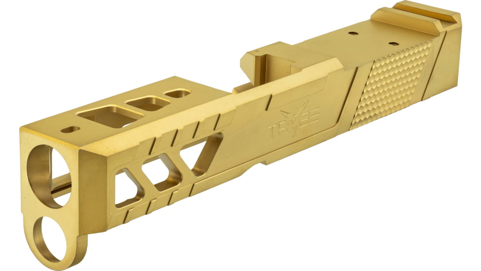 TRYBE Defense Glock 26 Pistol Slide - Version 2, Gen 3/4, DeltaPoint Pro Cut, Gold, SLDG26G34DPV2-GLD