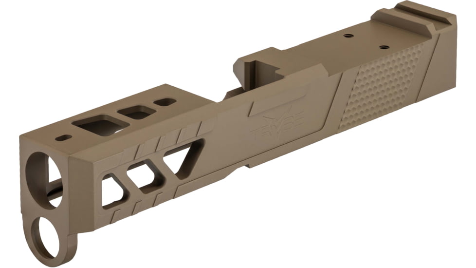 TRYBE Defense Pistol Slide, Glock 26, Gen 3/4, DeltaPoint Pro Cut, Version 2, FDE Cerakote, SLDG26G34DPV2-FDE
