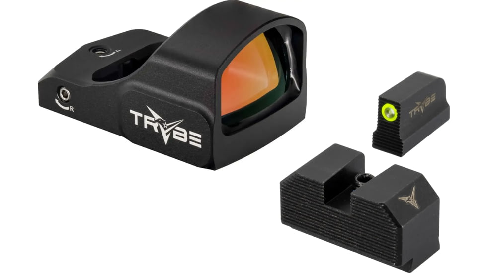 TRYBE Optics 1x24mm Mini Advanced Ruggedized Optic Red Dot Sight &amp; TRYBE Defense Medium Height 1-Dot Tritium Night Sights for Glock