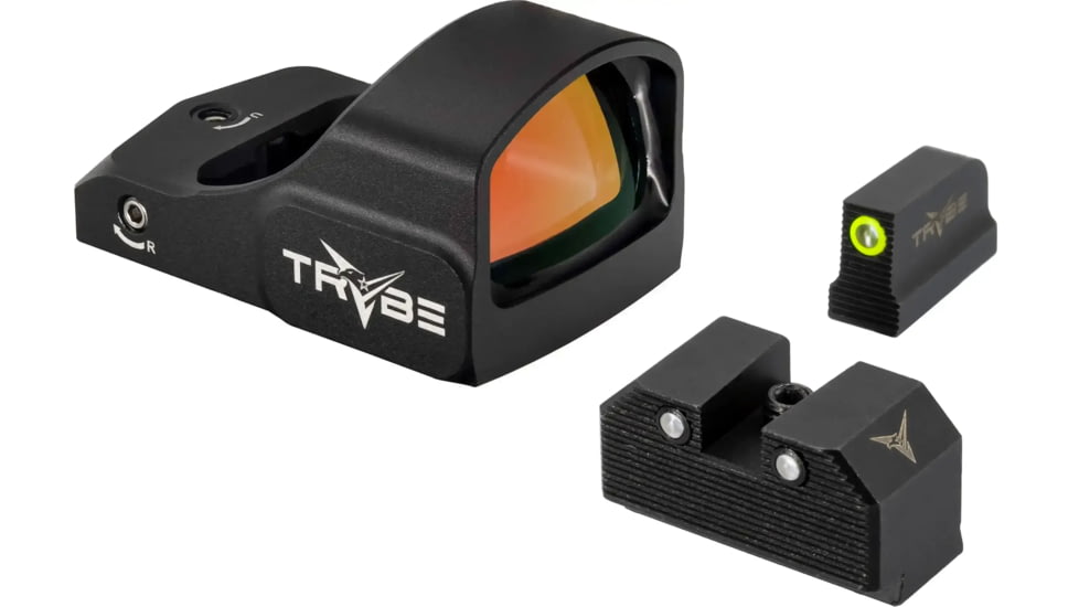 TRYBE Optics 1x24mm Mini Advanced Ruggedized Optic Red Dot Sight &amp; TRYBE Defense Medium Height 3-Dot Tritium Night Sights for Glock