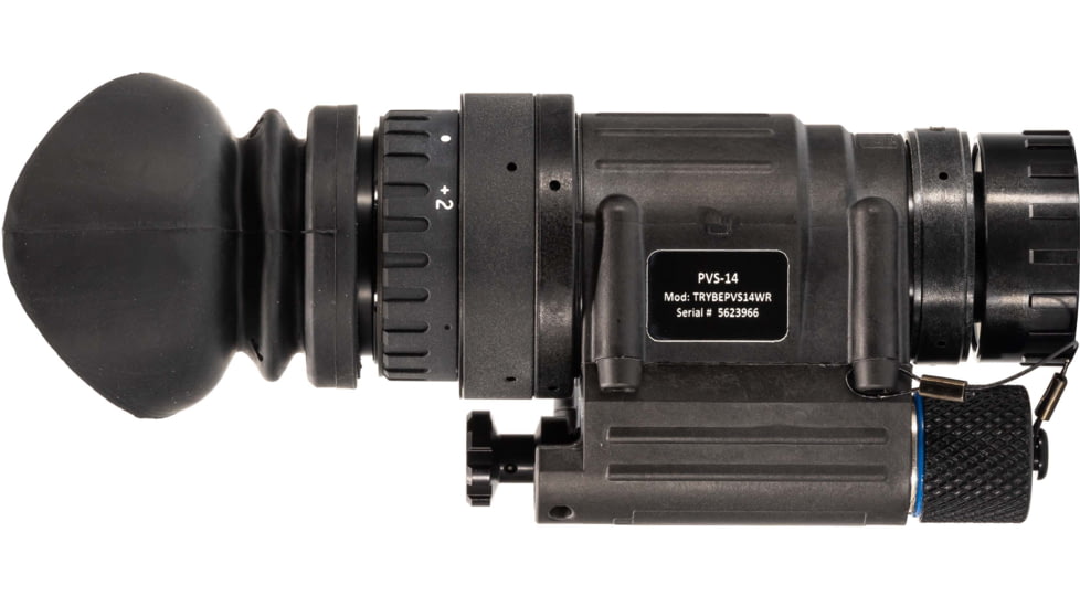 TRYBE Optics PVS-14 Night Vision Monocular, GEN 3, White Phosphor, Min 1600 FOM, 64-72 lp/mm, Regular, Black, TRYBEPVS14WR