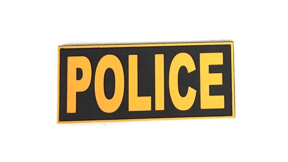 TUFF Products Police PVC Patch, Black w/Gold Lettering, 7x3 P-Police -7x3 BKGD
