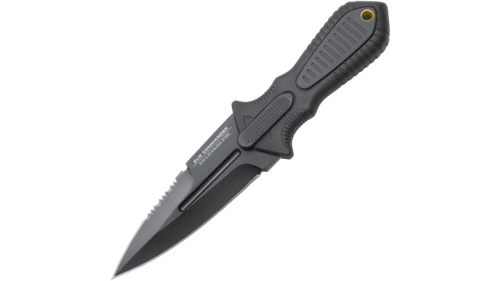 United Cutlery Combat Sub Commander Knife, 7.5in Overall, 3.5in Black Coated Partially Serrated 3Cr13 SS Blade, Black Tpr Handle w/ Black ABS Insert, Black Polypropylene Sheath, UC3246