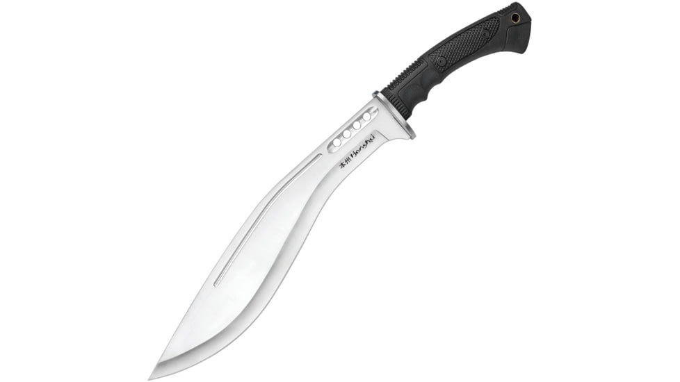United Cutlery Honshu Boshin Kukri Knife, 19.63in Overall, 13.13in Satin 7Cr17Mov SS Blade, Black Tpr Handle, Inward Curving Gurka Blade Profile, Black Leather Sheath, UC3241