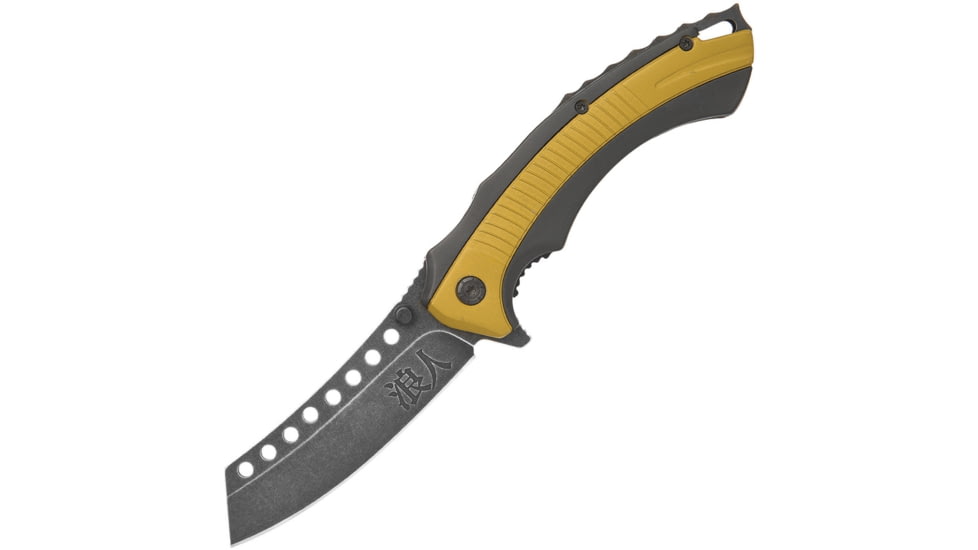 United Cutlery Ronin Bushido Linerlock A/O Folding Knife, 4.75in Closed, 3.25in Black Stonewash SS Blade, Tan Plastic Handle With Black Tpr Insert, Thumb Stud, Pocket Clip, UC3218