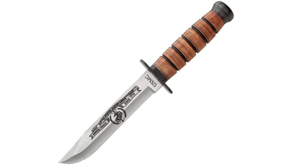 United Cutlery USMC Combat Knife, 3.75 stainless clip point blade, Stacked leather handle, UC3369