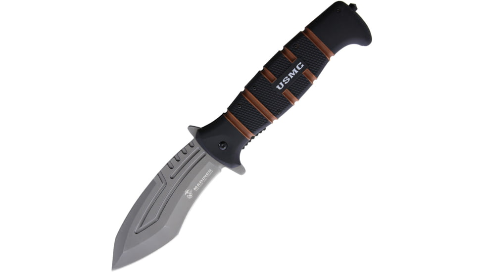 United Cutlery USMC Maximum Linerlock Folding Knife, Black and tan, Black and tan textured TPR handle, UC3406