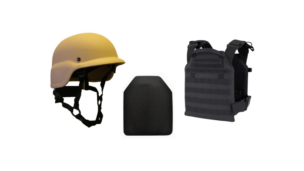 United Shield Active Shooter Level IV, PST 650 Helmet, 2 10inX12in Zeta6h Plates, Tan, Small ASLIV-S-T