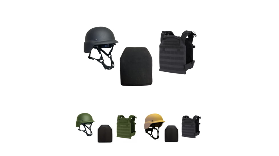 United Shield Active Shooter Level IV, PST 650 Helmet, Zeta6h Plates, Black, OD Green, Tan