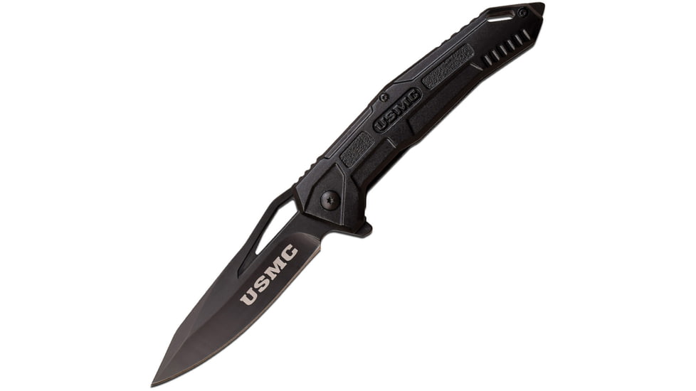 USMC USMC Framelock A/O Folding Knife, 3.5 black finish 3Cr13 stainless blade, Black anodized aluminum handle, M-A1060BK