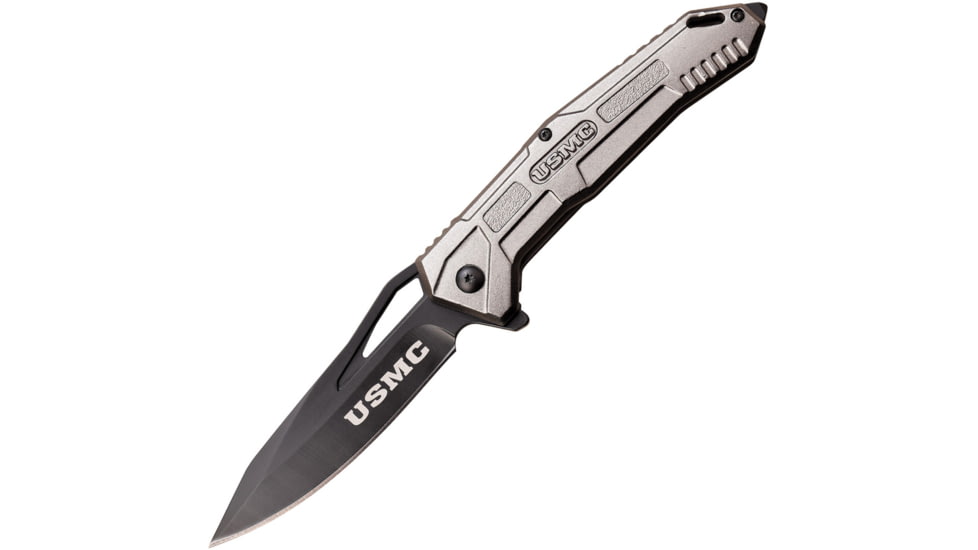 USMC USMC Framelock A/O Folding Knife, 3.5 black finish 3Cr13 stainless blade, Gray anodized aluminum handle, M-A1060GY