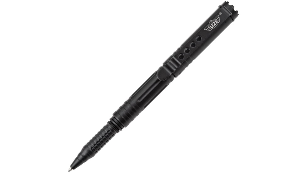 UZI Crown Bezel Tactical Pen With Aluminum Body, 6.13in Overall, Black Titanium Coated Aluminum Body, Accepts Standard And Fisher Space Pen Refills, Crown Bezel, UZI-TACPEN20-BK
