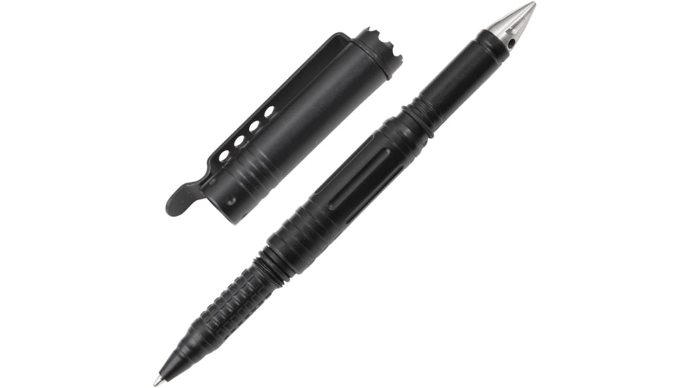 UZI Crown Bezel Tactical Pen With Aluminum Body, 6.13in Overall, Black Titanium Coated Aluminum Body, Accepts Standard And Fisher Space Pen Refills, Crown Bezel, UZI-TACPEN20-BK