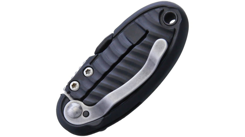 V NIVES Hermit Crab Linerlock Folding Knife, 2in Closed, 1.5in Stonewash 8Cr13Mov SS Blade, Black Grooved Frn Handle, Thumb Disk, Pocket Clip, V17FRNPBK