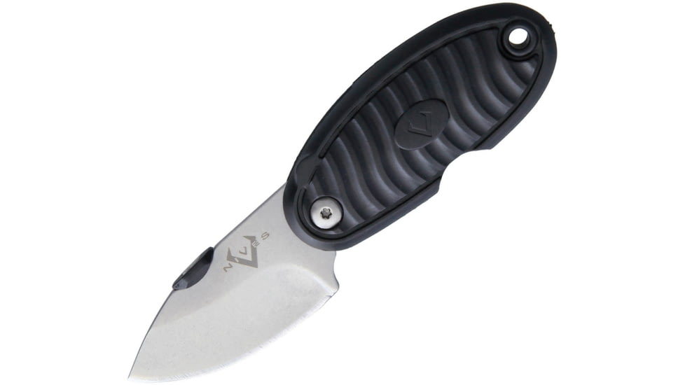 V NIVES Hermit Crab Linerlock Folding Knife, 2in Closed, 1.5in Stonewash 8Cr13Mov SS Blade, Black Grooved Frn Handle, Thumb Disk, Pocket Clip, V17FRNPBK