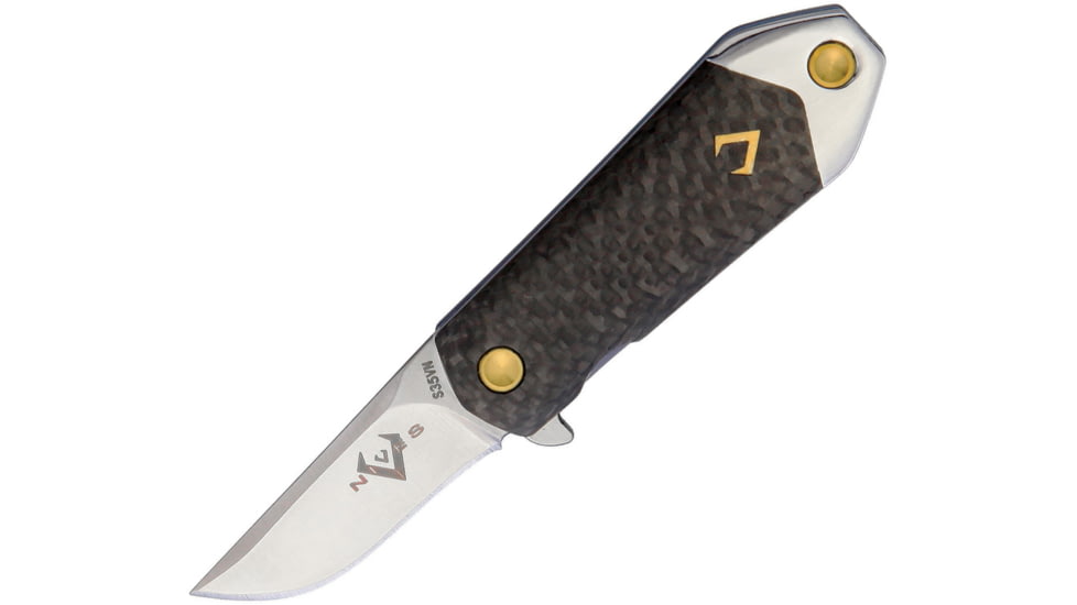 V NIVES KillaBite Framelock CF S35 Folding Knife, 1.5 satin finish S35VN stainless blade, Carbon fiber handle with blue titanium back handle, V22CPBL