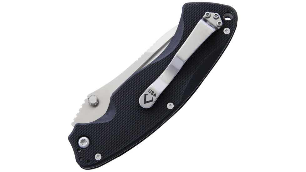 V NIVES Olympian Linerlock Folding Knife, 5in Closed, 3.75in Satin 154Cm SS Blade, Black Textured G10 Handle, Thumb Stud, Pocket Clip, Black Synthetic Storage Case, V11GPBK