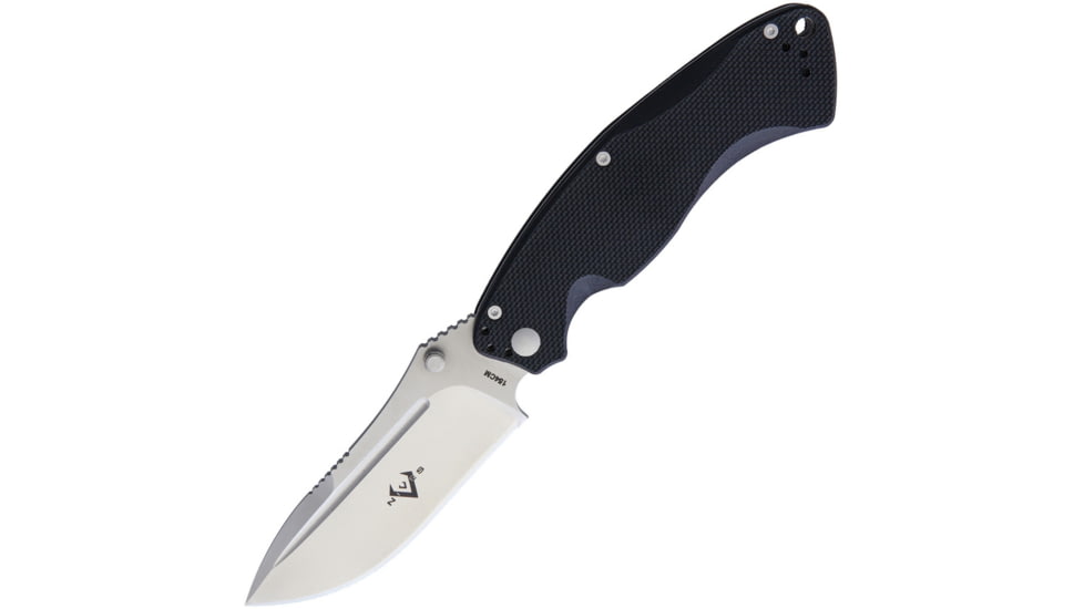 V NIVES Olympian Linerlock Folding Knife, 5in Closed, 3.75in Satin 154Cm SS Blade, Black Textured G10 Handle, Thumb Stud, Pocket Clip, Black Synthetic Storage Case, V11GPBK