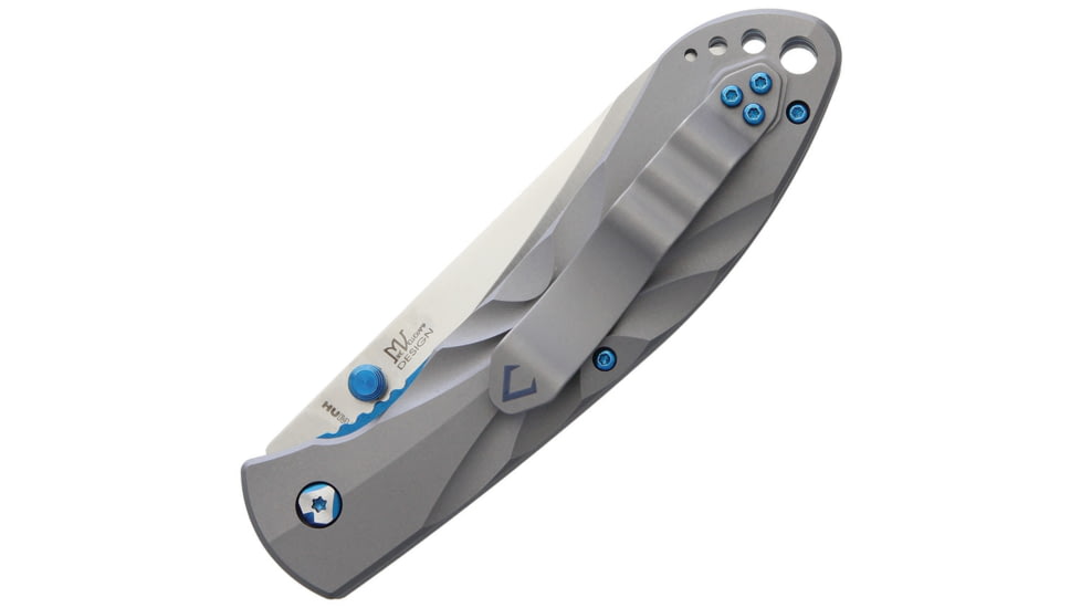 V NIVES Poseidon Linerlock Folding Knife, 4.75in Closed, 3.5in Satin 154Cm SS Blade, Gray Sculpted Titanium Handle, Thumb Stud, Pocket Clip, Storage Case., V04TIP