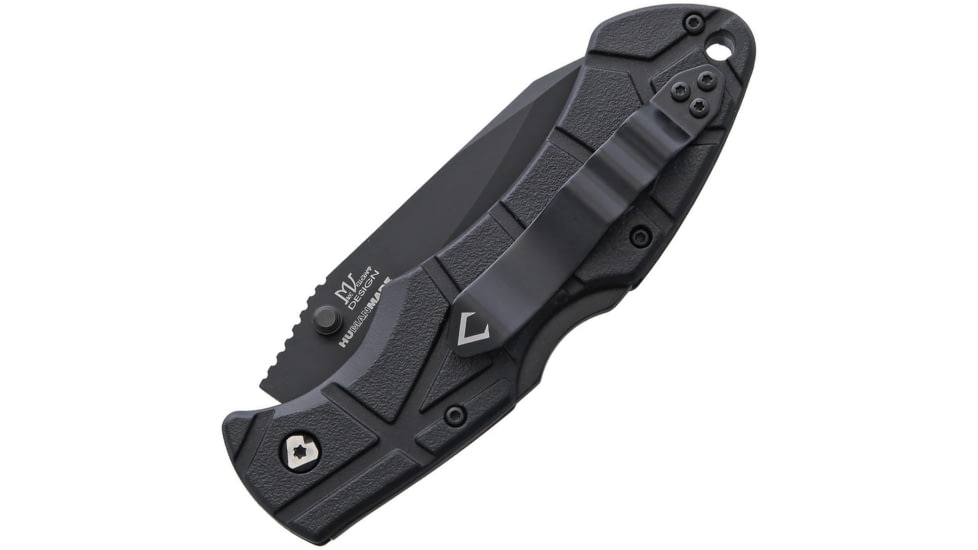 V NIVES Rocky II Lockback Folding Knife, 4.63in Closed, 3.25in Black Oxide Coated D2 Tool Steel Drop Point, Black Sculpted Frn Handle, Thumb Stud, Pocket Clip, Storage Case., V09FRNPBBK2