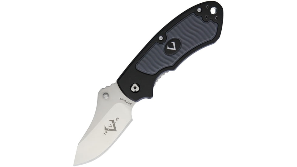 V NIVES Stout Linerlock Folding Knife, 3.63in Closed, 2.25in Satin 8Cr13Mov SS Drop Point, Black Aluminum Handle With Gray Rubber Insert, Thumb Stud, Pocket Clip, Storage Case., V07ALPBK