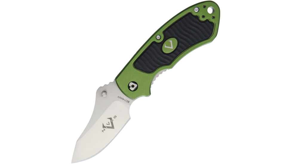 V NIVES Stout Linerlock Folding Knife, 3.63in Closed, 2.25in Satin 8Cr13Mov SS Drop Point, Green Aluminum Handle With Black Rubber Insert, Thumb Stud, Pocket Clip, Storage Case., V07ALPGR