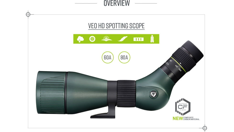 Vanguard 15-45x60 Spotting Scope, BaK4 Roof, Angled, Green, VEO HD 60A