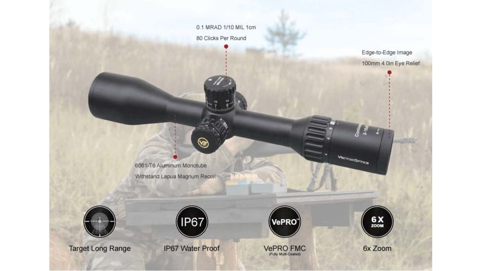 Vector Optics Continental x6 3-18x50 ARI Riflescope, 30mm Tube, 0192687279098
