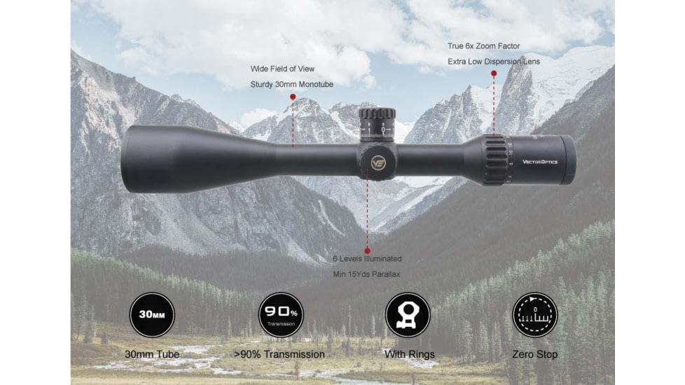 Vector Optics Continental x6 5-30x56 Zero Stop Tactical Riflescope, 30mm Tube, Second Focal Plane, 0192687270415