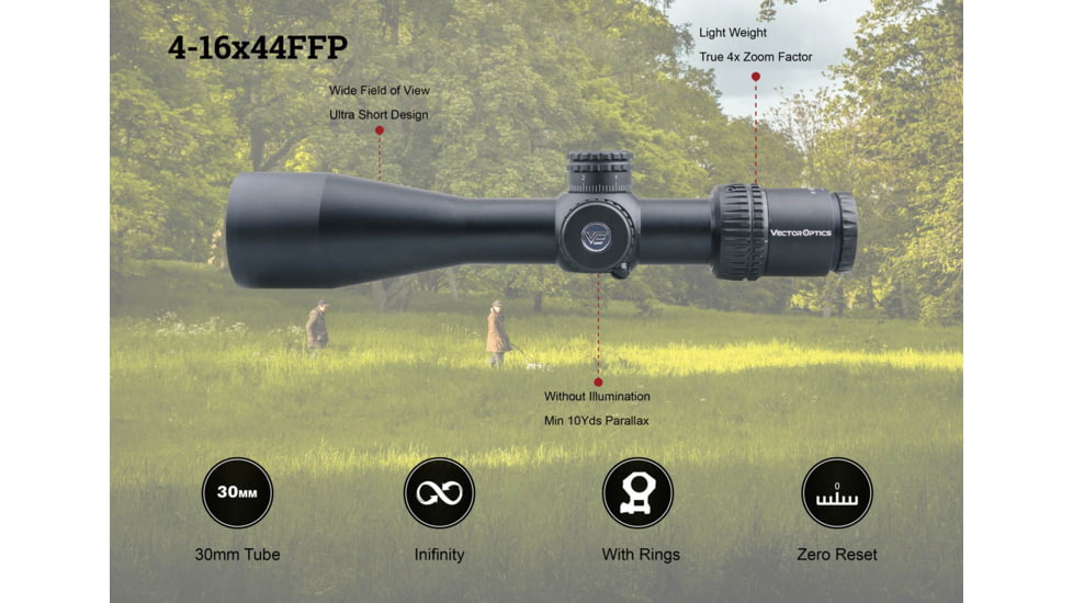 Vector Optics Veyron Rifle Scope, 3-12x44mm, First Focal Plane, 30mm Tube, MPR-4 Non-Illuminated Reticle, 6061-T6, Black, SCFF-21