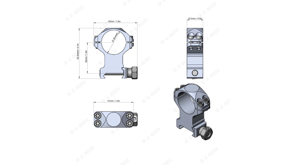 Vector Optics X-Accu 25.4mm Picatinny Rings, 1.25in, Chorme, XASR-2502