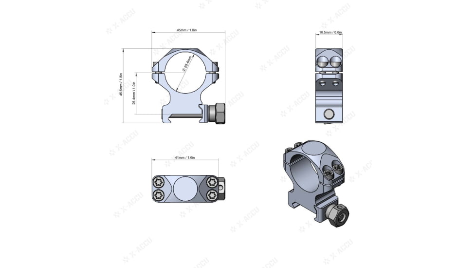 Vector Optics X-Accu 25.4mm Picatinny Rings, 1in, Chorme, XASR-2501