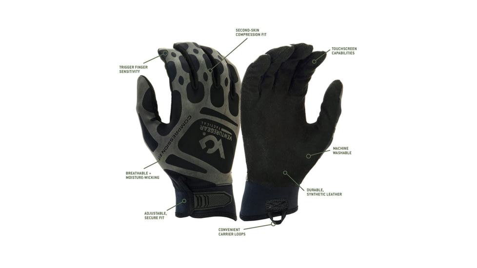 Venture Gear Tactical Comprss Training H&amp;L Glove, Black, Medium, VGTG10BM