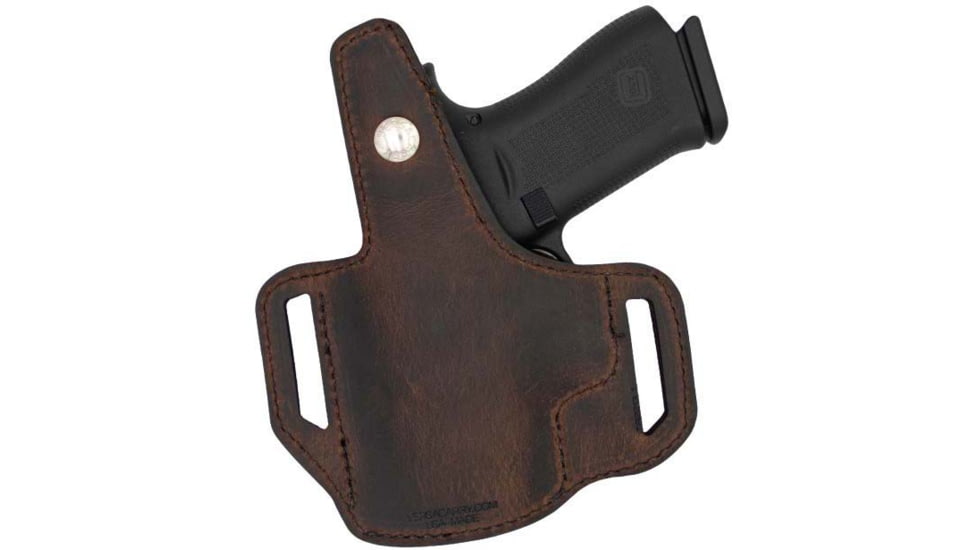 Versacarry Trooper OWB Leather Belt Holster w/Thumb Break, Size 02, 1911, Right Hand, Distressed Brown Base w/ Black Patch, TR2212-3