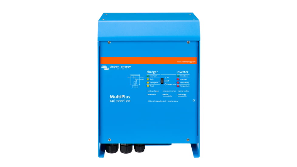 Victron Energy Multiplus Inverter/Charger, 24 volts, 3000W, 70 amps Battery Charger, 50 amps Transfer Switch, UL LISTED, Blue, PMP242301102